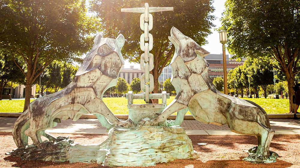 Wolf and Kettle campus statue